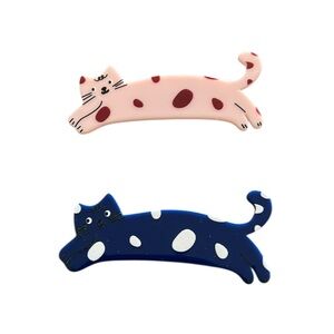 Two Cat Navy Blue & Pink Persian Kitten Kitty 2.5" Alligator Hair Clip Set Pair